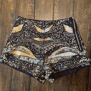 Zara Black and Gold Sequin High Waist Shorts